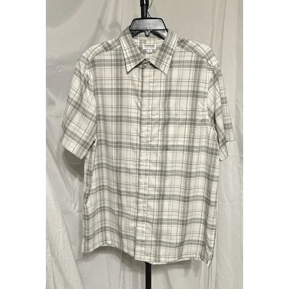 Haggar Shirt Mens Large Tall White Plaid Cool 18 Tec Golf Button Up Short Sleeve - Picture 8 of 9